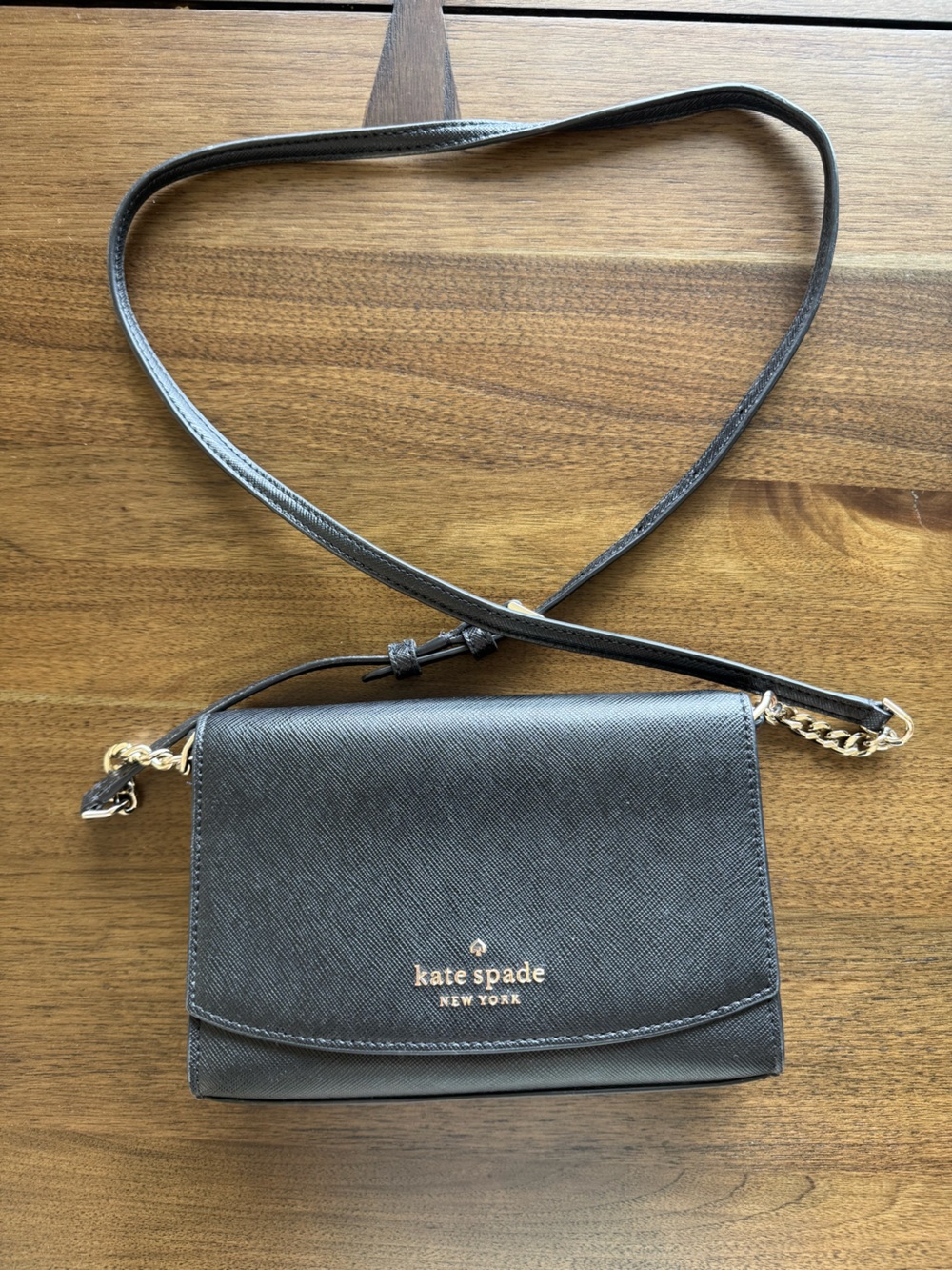 kate spade Black Saffiano Crossbody with Gold Hardware